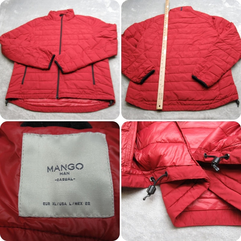 Mango‎ MNG Jacket Men XL Red Pockets Insulated Full Zip Quilt Puffer Lightweight
